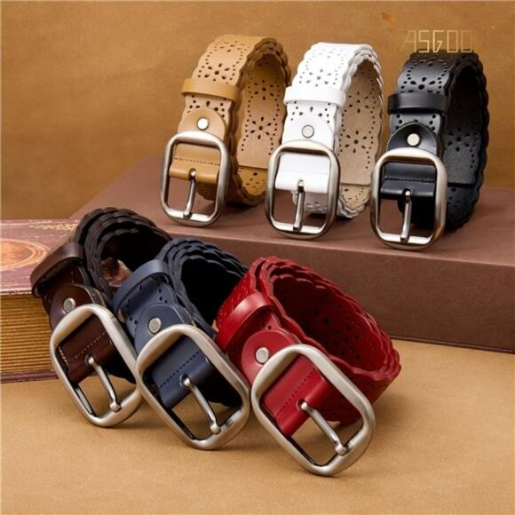 Womens Wide Leather Belt Hollow Flower Western Boho Jeans Pants Waist Belt - Picture 6 of 7